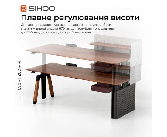 Комп'ютерний стіл Sihoo з електрорегулюванням висоти D07 1.8m Walnut/Black (D07A-101/D07J-101-AB/D07-P), зображення 7