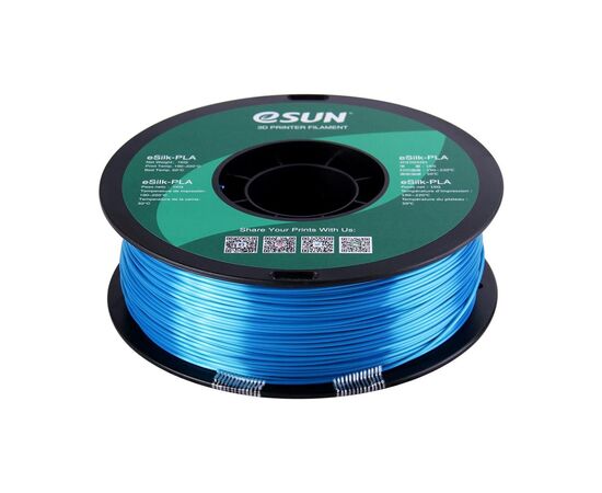Пластик для 3D-принтера eSUN eSilk-PLA 1кг, 1.75мм, cyan (ESILK-PLA175CY1), зображення 3