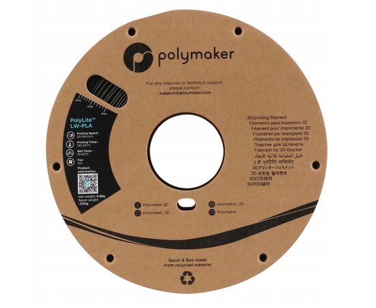 Пластик для 3D-принтера Polymaker PLA POLYLITE LW 1.75 mm 0,8kg BLACK (PA08001), изображение 2
