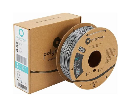 Пластик для 3D-принтера Polymaker PETG POLYLITE 1,75mm 1kg SILVER (PB01012), изображение 3