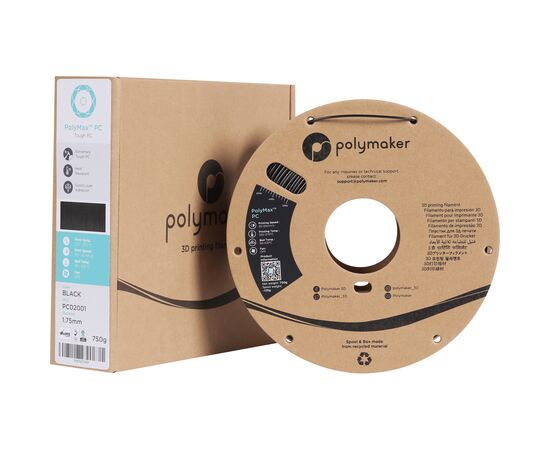 Пластик для 3D-принтера Polymaker PC PolyMax TOUGH 1,75mm 0,75kg BLACK (PC02001), изображение 3