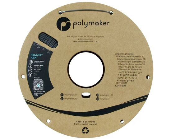 Пластик для 3D-принтера Polymaker ASA POLYLITE 1,75mm 1kg DARK GREY (PF01037), изображение 2
