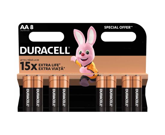 Батарейка Duracell AA лужні 8 шт. в упаковці (5000394006522 / 81417083 / 81480361), зображення 2