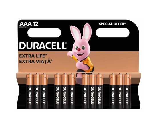 Батарейка Duracell AAA лужні 12 шт. в упаковці (5000394109254 / 81545432), зображення 2