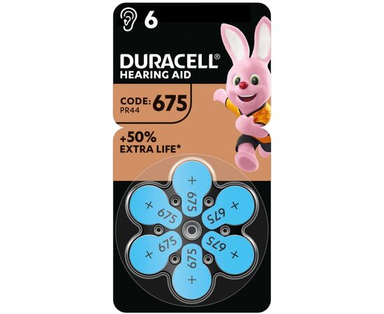 Батарейка Duracell для слуховых аппаратов размер 675, 6 шт. в упаковке (5004326)