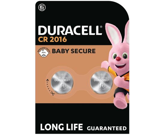 Батарейка CR 2016 специальная литиевая типа таблетка 2016 3V, 2 шт. Duracell (5007667/5010969/5014810)
