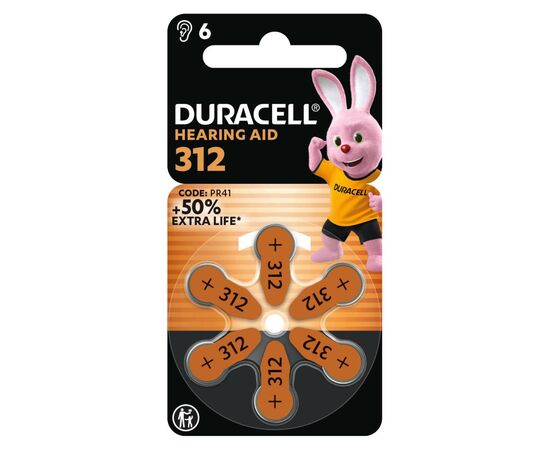 Батарейка Duracell для слуховых аппаратов размер 312, 6 шт. в упаковке (5007516/5011449), изображение 2