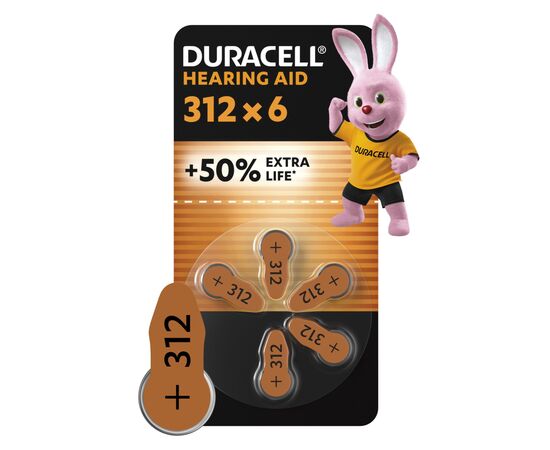 Батарейка Duracell для слуховых аппаратов размер 312, 6 шт. в упаковке (5007516/5011449)