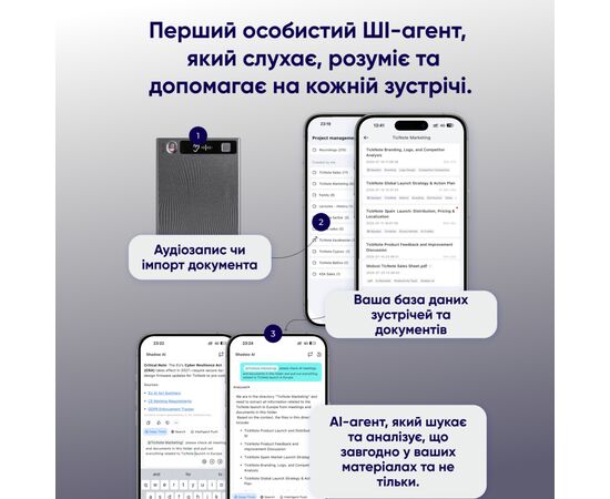 Цифровой диктофон Mobvoi TicNote with IA Shadow 64GB Black (NE-79), изображение 7