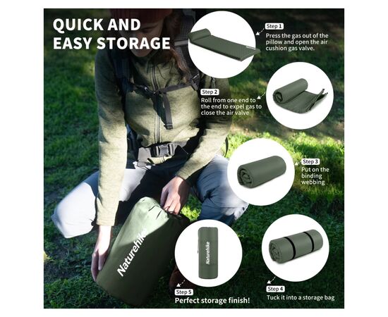 Туристический коврик Naturehike CNK2450WS020, самонадувний, 200х63х10 см, темно-зелений (6927595712733), изображение 5