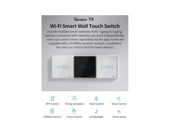Умный выключатель Sonoff T3EU2C-TX, изображение 2