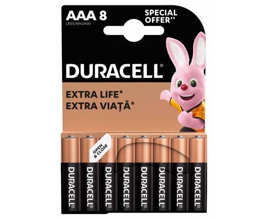 Батарейка Duracell AAA лужні 8 шт. в упаковці (5000394203341 / 81480364), зображення 2