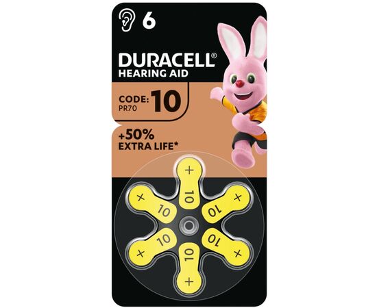 Батарейка Duracell для слуховых аппаратов размер 10, 6 шт. в упаковке (5007510/5011445)