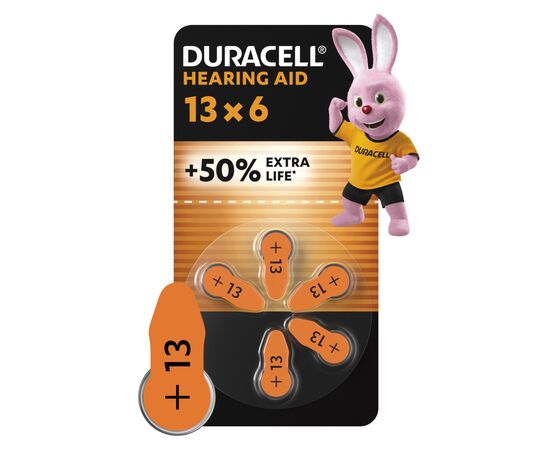 Батарейка Duracell для слуховых аппаратов размер 13, 6 шт. в упаковке (5004322)