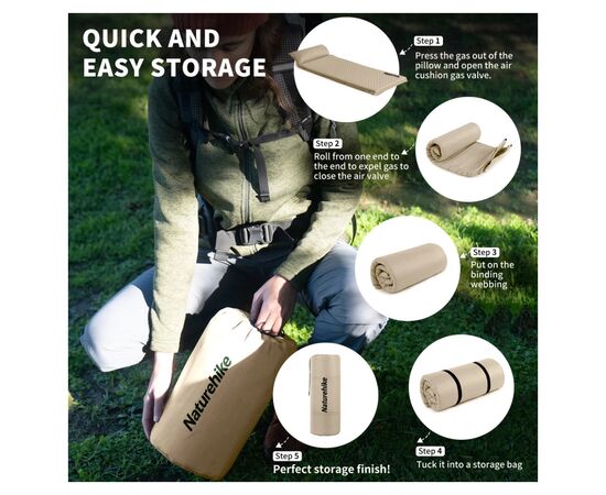 Туристический коврик Naturehike CNK2450WS020, самонадувний, 200х63х10 см, бежевий (6927595712719), изображение 5