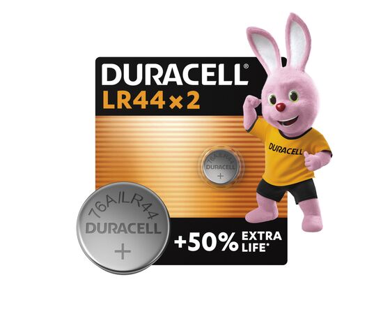 Батарейка Duracell LR44 1.5V спеціалізована лужна типу таблетка, 76A/A76/V13GA, 2шт. в упаковці (5000394504424 / 5007795)