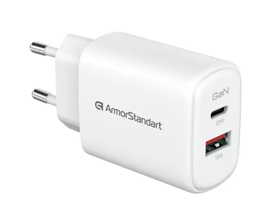 Зарядний пристрій Armorstandart 1xUSB-C + 1xUSB 20W GaN white (ARM89531), зображення 3