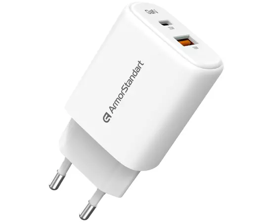 Зарядний пристрій Armorstandart 1xUSB-C + 1xUSB 25W GaN white (ARM89532), зображення 4