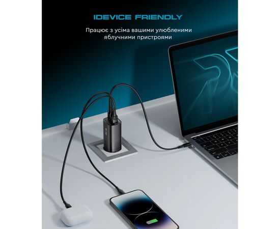 Зарядний пристрій Armorstandart 2xUSB-C + 1xUSB 67W GaN black (ARM88384), зображення 11