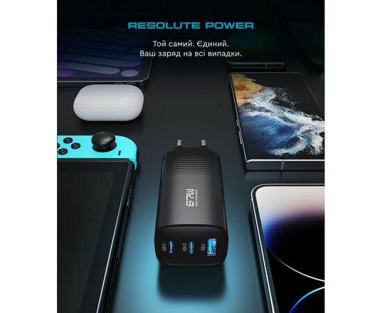 Зарядний пристрій Armorstandart 2xUSB-C + 1xUSB 67W GaN black (ARM88384), зображення 5