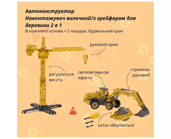 Конструктор Otamanko АВТОКОНСТРУКТОР Экскаватор/дорожный каток 2 в 1 (YW9101D), изображение 2