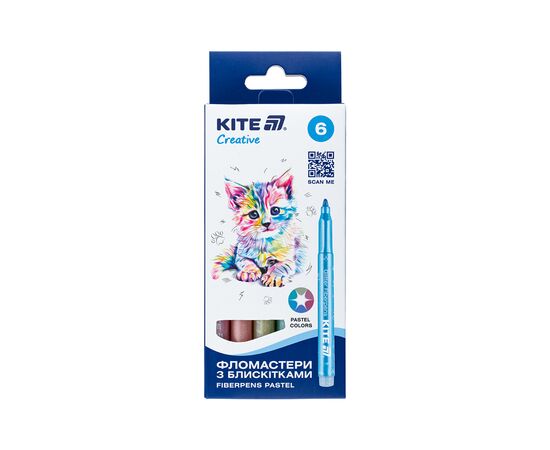Фломастеры Kite Creative с блестками пастель 6 цветов (K-1148)