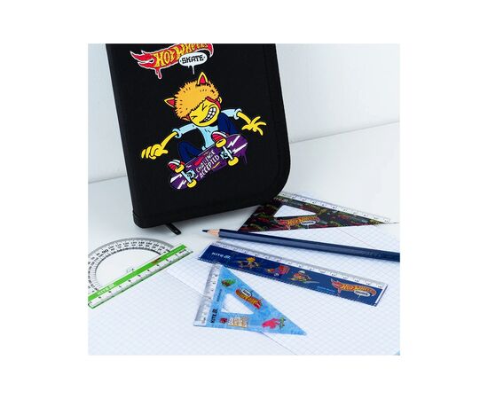 Линейка Kite набор: линейка 15 см, 2 угольника, транспортир Hot Wheels (HW25-282), изображение 3