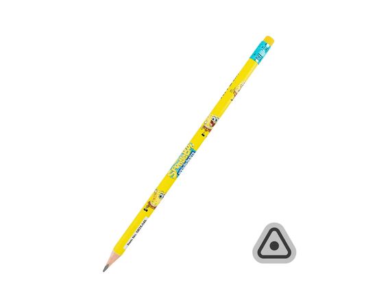 Олівець графітний Kite Sponge Bob тригранний, з гумкою, НВ (SB25-046)