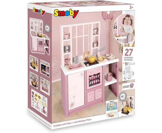 Игровой набор Smoby Интерактивная кухня Лофт с аксессуарами и звуковым эффектом, розовая (7600312602), изображение 4