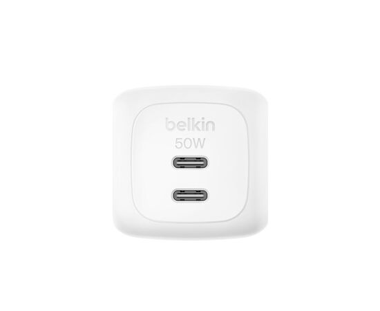 Зарядний пристрій Belkin 2xUSB-C PD50W GaN PPS white (WCH019KQWH), зображення 2
