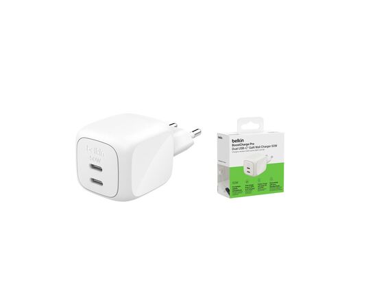 Зарядний пристрій Belkin 2xUSB-C PD50W GaN PPS white (WCH019KQWH), зображення 5