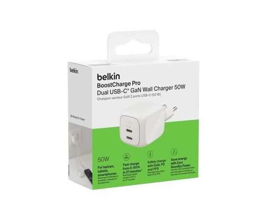 Зарядний пристрій Belkin 2xUSB-C PD50W GaN PPS white (WCH019KQWH), зображення 7