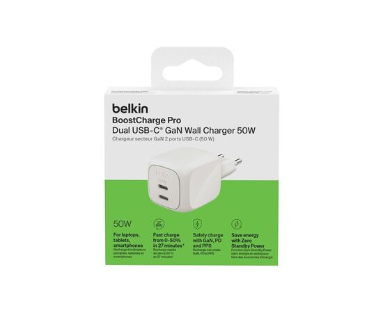 Зарядний пристрій Belkin 2xUSB-C PD50W GaN PPS white (WCH019KQWH), зображення 8