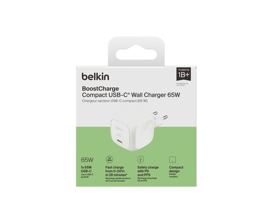 Зарядний пристрій Belkin USB-C PD65W GaN PPS white (WCA011KQWH), зображення 4