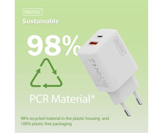 Зарядний пристрій Digitus 1xUSB-C + 1xUSB 20W (DA-10300), зображення 3
