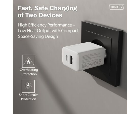 Зарядний пристрій Digitus 1xUSB-C + 1xUSB 20W (DA-10300), зображення 4