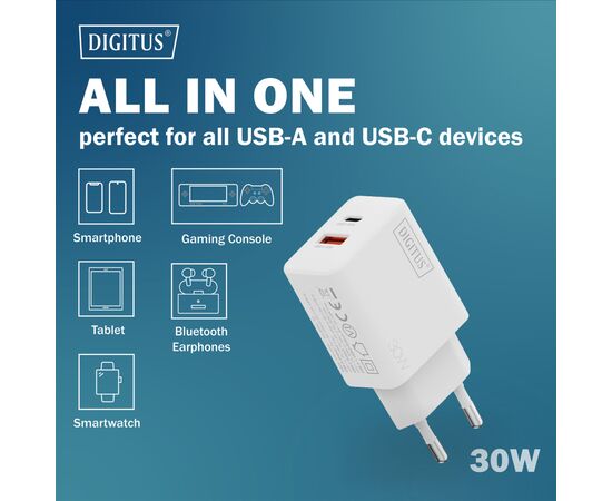 Зарядное устройство Digitus 1xUSB-C + 1xUSB 30W GaN (DA-10301), изображение 7
