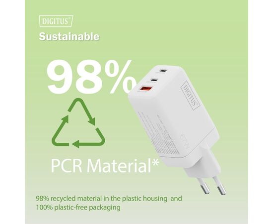 Зарядний пристрій Digitus 2xUSB-C + 1xUSB 67W GaN (DA-10303), зображення 11