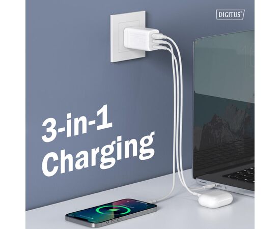 Зарядний пристрій Digitus 2xUSB-C + 1xUSB 67W GaN (DA-10303), зображення 6