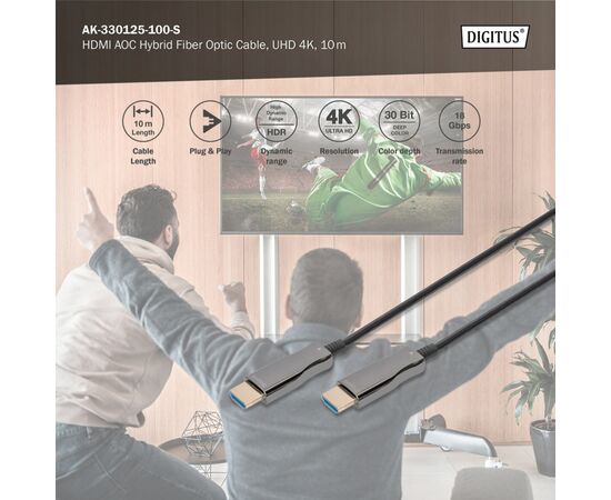 Кабель мультимедийный HDMI M to HDMI M 10m 4K AOC hybrid-fiber black Digitus (AK-330125-100-S), изображение 8