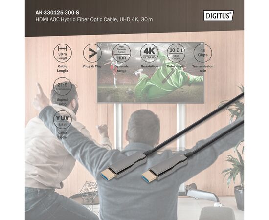 Кабель мультимедійний HDMI M to HDMI M 30m 4K AOC hybrid-fiber black Digitus (AK-330125-300-S), зображення 7