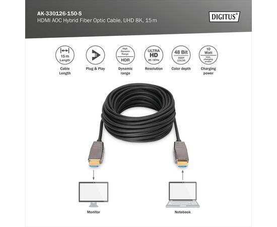 Кабель мультимедійний HDMI M to HDMI M 15m 8K AOC hybrid-fiber black Digitus (AK-330126-150-S), зображення 5