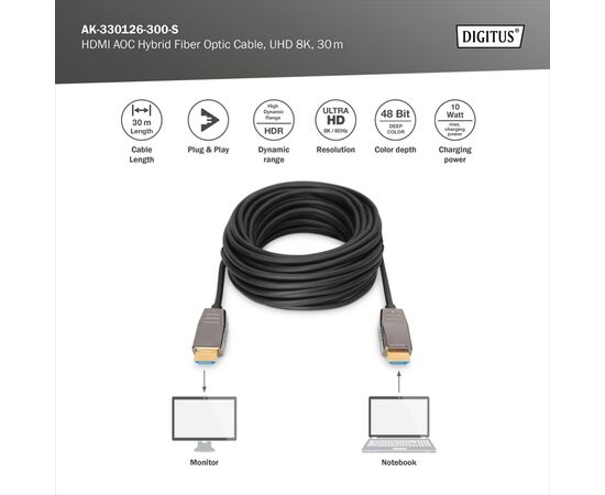 Кабель мультимедійний HDMI M to HDMI M 30m 8K AOC hybrid-fiber black Digitus (AK-330126-300-S), зображення 5