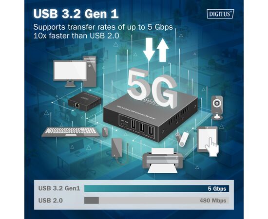 Адаптер Digitus USB extender 100 m RJ-45 to 3xUSB-A + 1xUSB-C (DA-73121), изображение 4