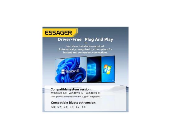 Bluetooth-адаптер Essager Freedom Bluetooth 5.4 Black (EBT54-JH01-P), изображение 5