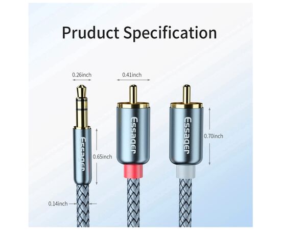 Кабель мультимедийный 3.5mm M to 2xRCA M 2.0m Essager (EYPZJ-MYA0H), изображение 11