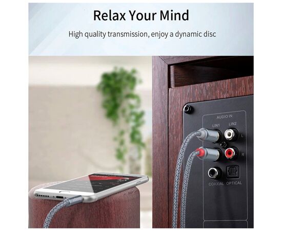 Кабель мультимедийный 3.5mm M to 2xRCA M 2.0m Essager (EYPZJ-MYA0H), изображение 6
