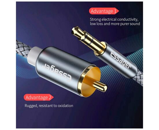 Кабель мультимедийный 3.5mm M to 2xRCA M 2.0m Essager (EYPZJ-MYA0H), изображение 7