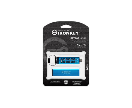 USB флеш накопичувач Kingston 128GB IronKey Keypad 200 Type-C Encrypted Blue USB 3.2 (IKKP200C/128GB), зображення 6