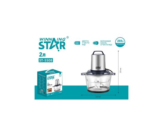 Измельчитель WINNINGSTAR ST-5508 250W 2L Silver, изображение 7